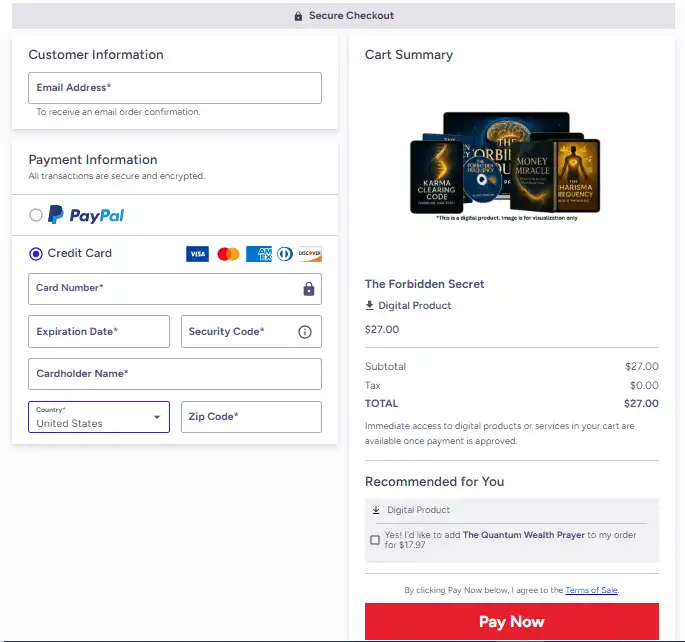 The Forbidden Secret Sketch Checkout Page